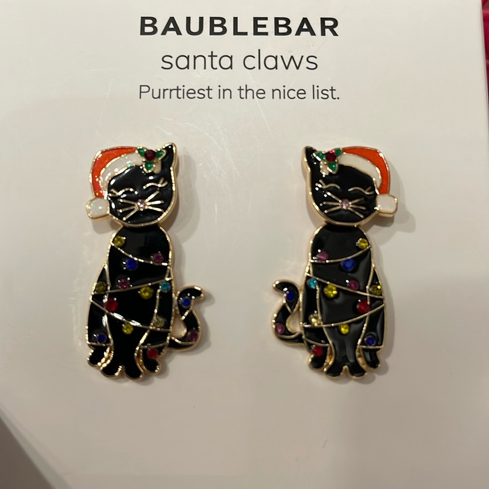 BaubleBar Holiday Christmas Black Cat Sparkle Lights Stud Earrings